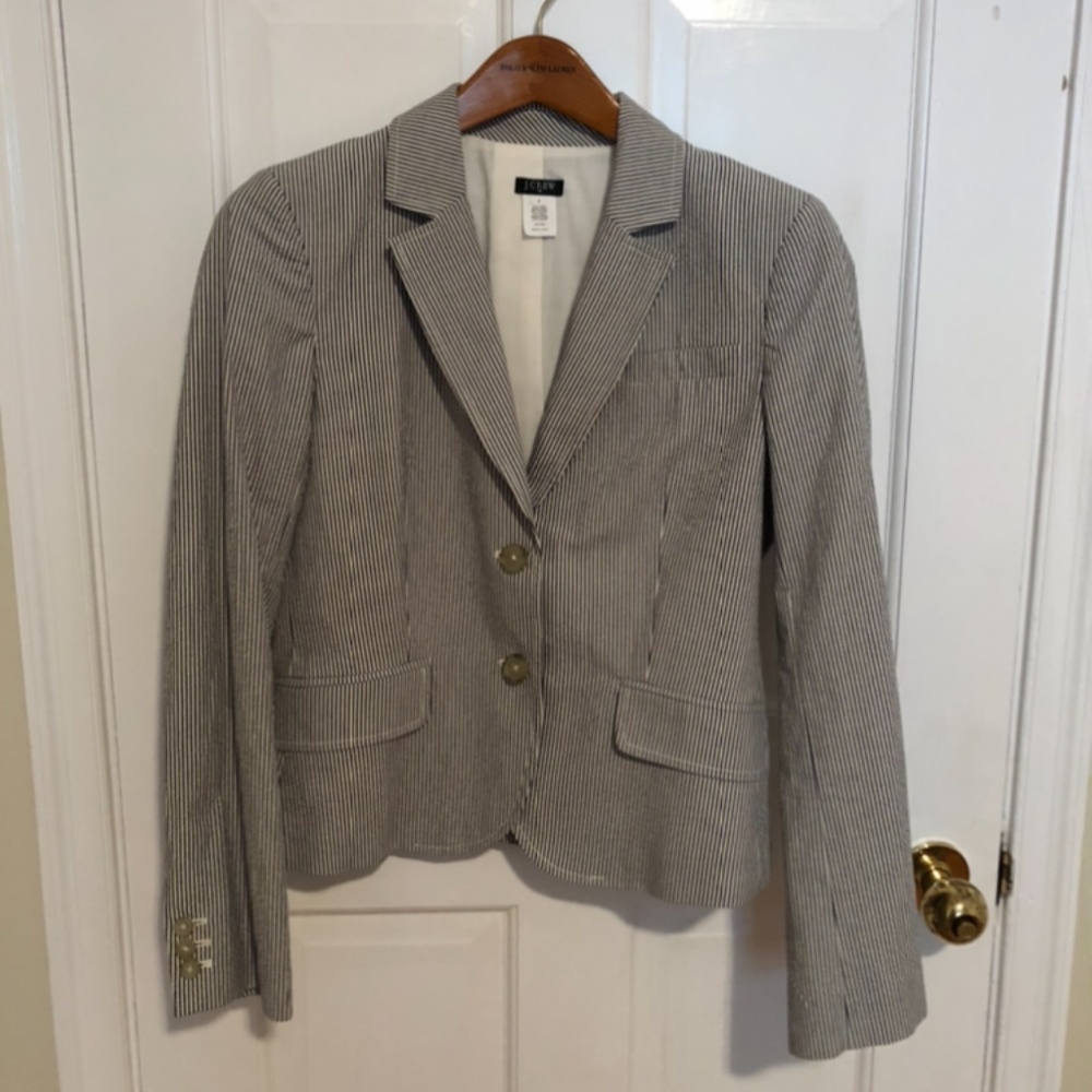 J.Crew Factory Dark Blue Seersucker Blazer